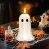 Realistic Wax Ghost Candle Halloween Flameless Candles, Battery Operated LED Flickering Light, Real Bedroom Nightstand Ornament Cute 3D Pillar