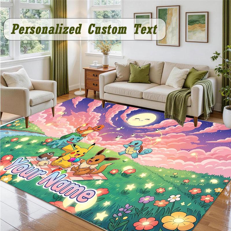 Crystal Velvet Square Rug Custom NamePokémon Pattern Non Slip Home Floor Decor Rug