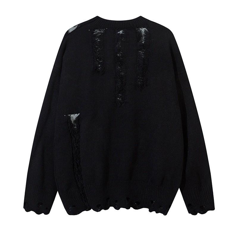 Unisex Oversized Knit Sweater With Distressed Hole Detail Streetwear Casual Pullover Youth Winter