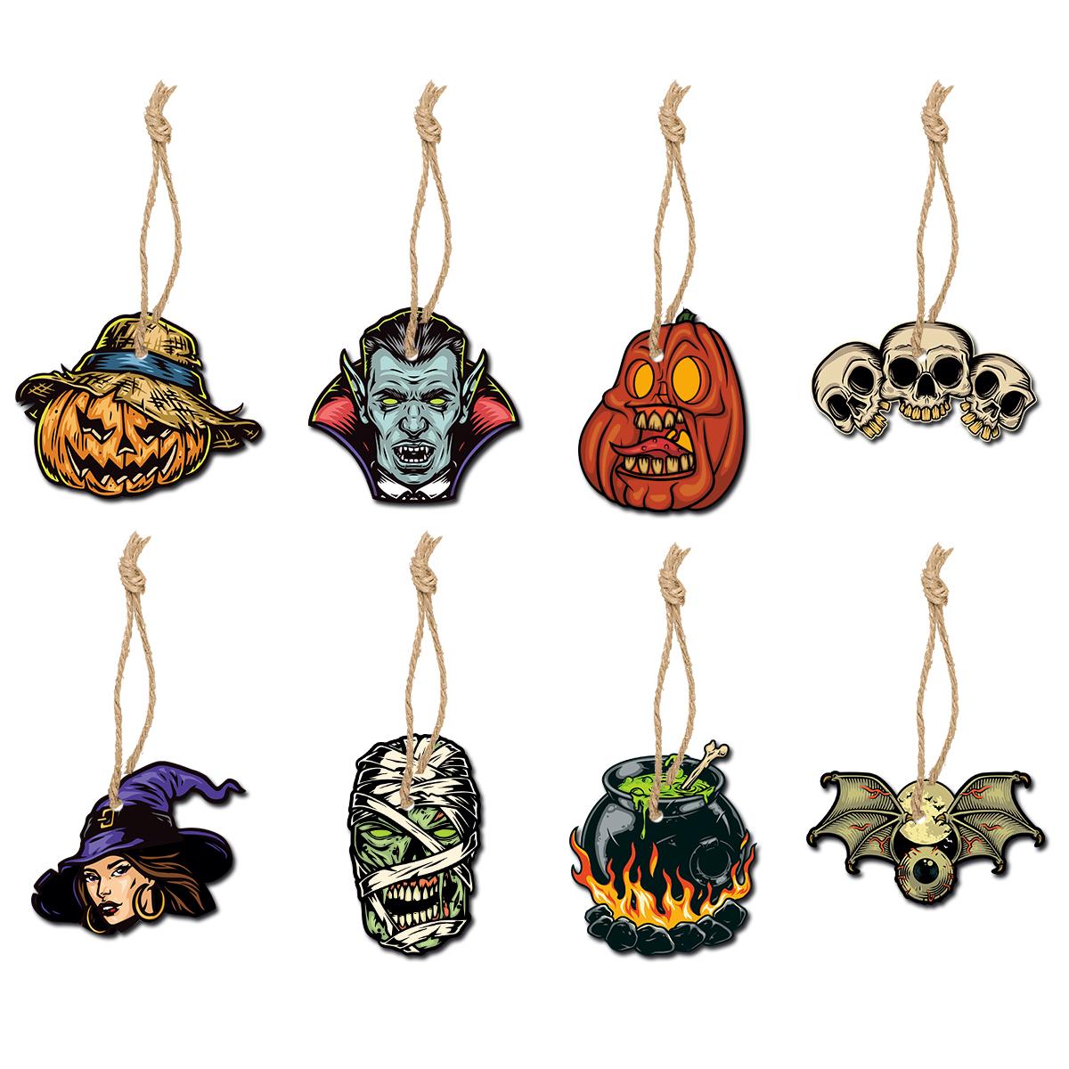 

8 шт. Винтажные украшения для Хэллоуинской елки, подвески в виде тыквы, ведьмы, черепа, подвесная бирка для Хэллоуинской вечеринки, домашний декор