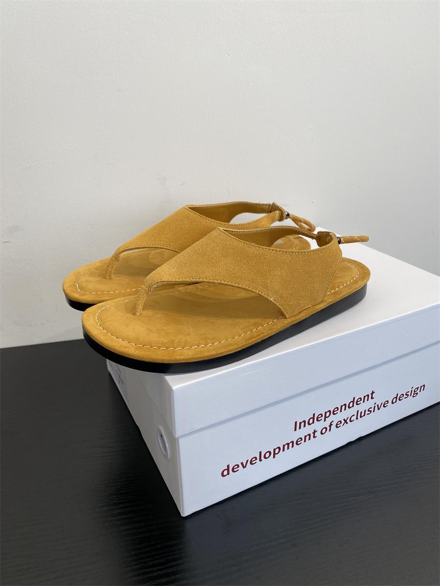 

Luo Fansen~ 2025 summer new soft leather clip finger niche flat bottom minimalist retro vacation beach flip-flops 35 жёлтый