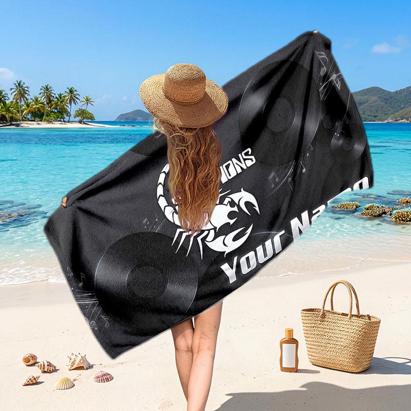 Scorpions Customized Name Text Beach Towel, Soft Absorbent Towel Beach Pool Travel Personal Gift