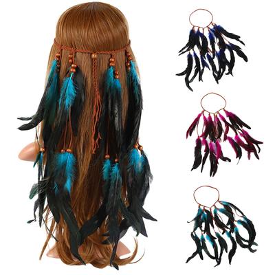 Bohemian Feathers Tassels Headband with Bead Indian Accessories Gypsys Hippy Native American Tribal Costume Headwear