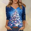 3/4 Sleeve Shirts For Women Print Christmas Tees Blouses Casual Plus Size Basic Tops Pullover