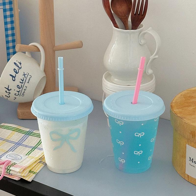 Bowtie Plastic Straw Cup Bow Large Capacity Portable Home Travel Milk Tea Cup Bowknot Cold Drink Coffee Cup Water Cup
