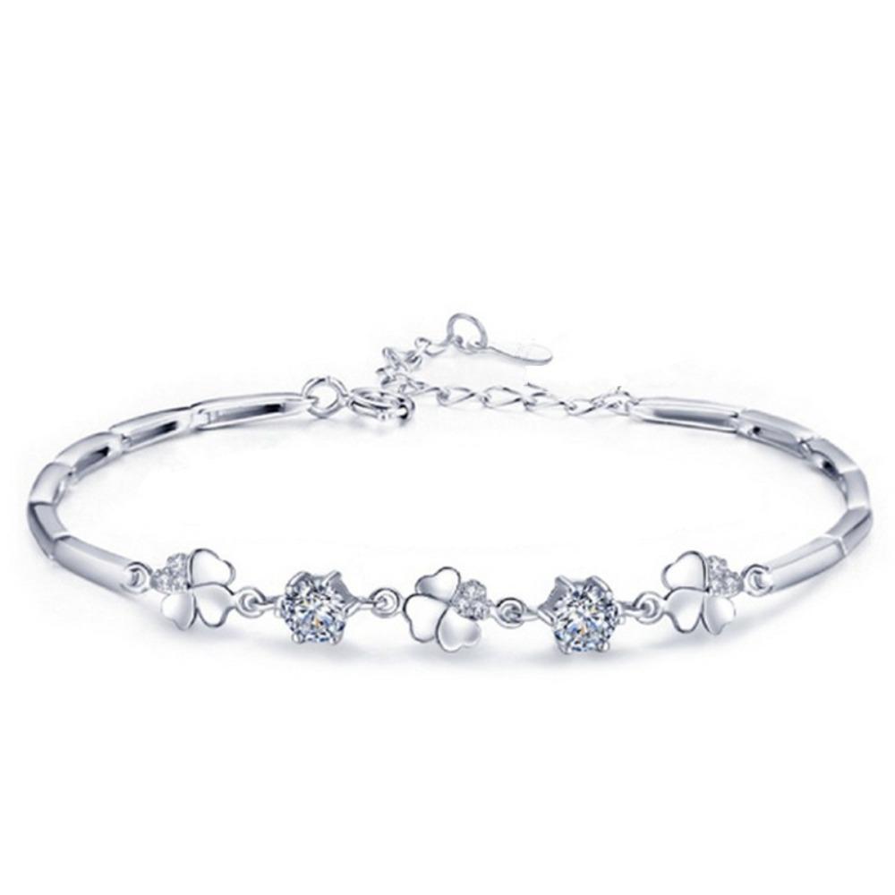 925 Silberplattiertes Armband für Damen Süße Kleeblatt Drehende Blume Zirkonia Schmuck