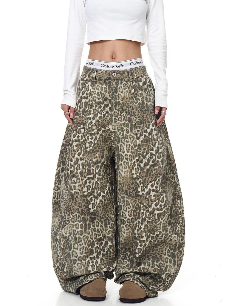 Women's Leopard Print Retro Wide-Leg Jeans 2025