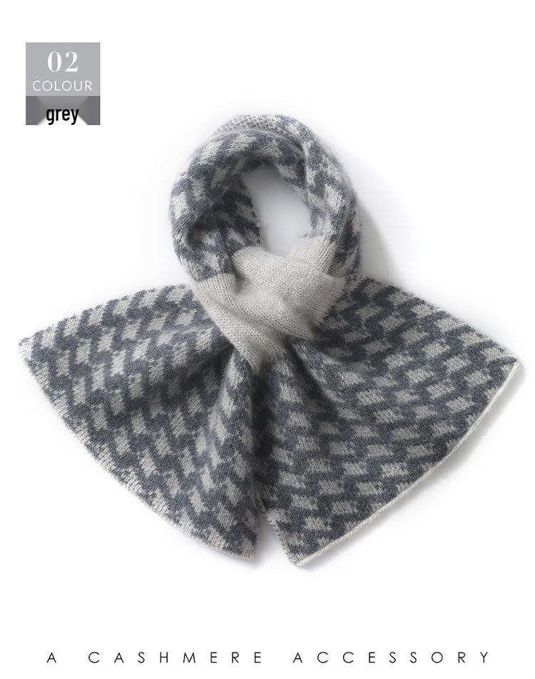 Women's 100% Pure Cashmere Perforated Plaid Scarf - Warm Knit Neck Gaiter for Autumn/Winter Cold Protection