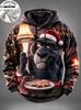 Men Fleece Lined Hoodie Santa Beer Christmas Tree Print Pullover Hooded Sweatshirt Holiday Hoody