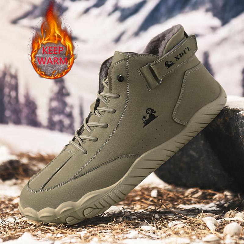 Winter New Leather Men's Hiking Shoes Anti Slip and Warm Snow Boots Outdoor Waterproof Hiking Boots