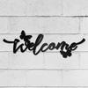 Welcome Flower Metal Sign Wall Art Rustic Black Hanging Word Decor for Door Home Entry Indoor Outdoor Living Room Bedroom Aesthetic 3.9x11.8 Inch