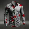 Men's Red Rose Printed Long Sleeved Shirt with White Casual Button Up Top for Romantic Occasions