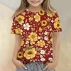 Girls Floral Print Casual Loose Fit Short Sleeve T Shirt Crew Neck Comfortable Everyday Wear Top for Kids