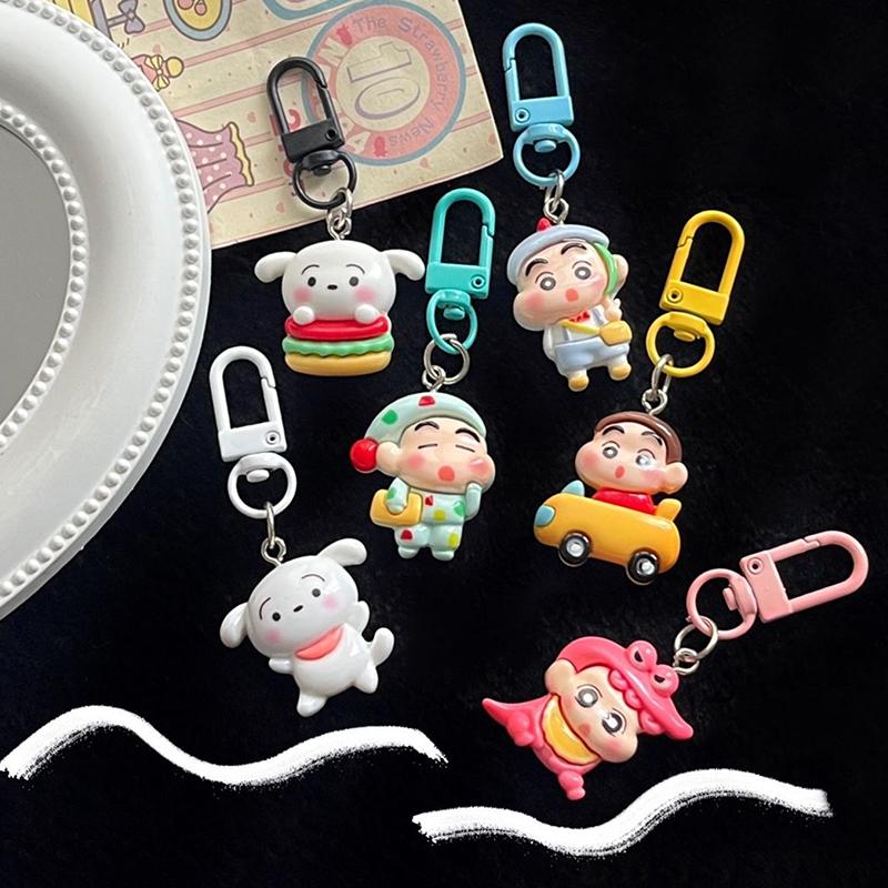 Crayon Shin-Chan Car Key Chain Cute Couple Schoolbag Ornaments Anime Cartoon Pendant Charm Keyring Figures Accessories Gift