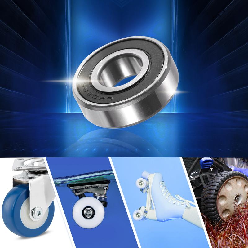 Motoforti 4 Pcs 6203-2RS 17x40x12mm Double Rubber Sealed Single Row Deep Groove Ball Bearings Silver Tone