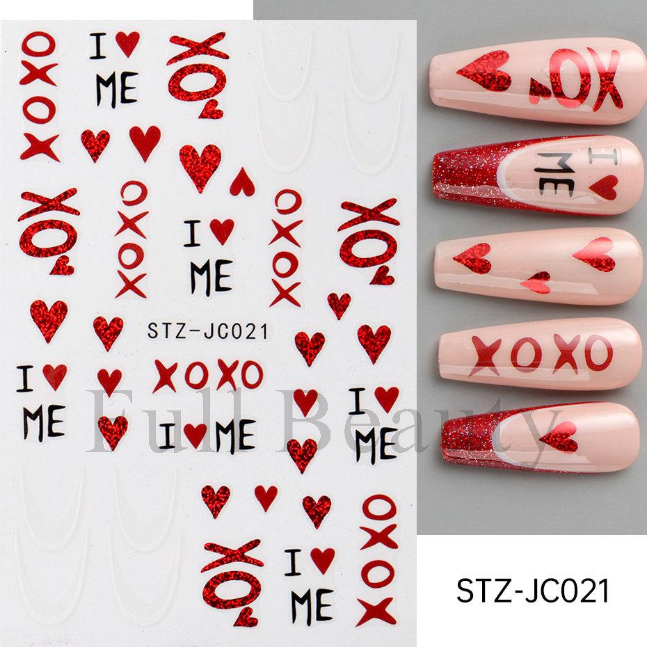 Nail Art Stickers Valentine's Day Romantic Red Heart English White French Line Adhesive Nail Stickers