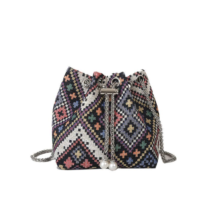 Trendy 2023 Women's Chain Bucket Bag Fashionable Canvas Crossbody Handbag