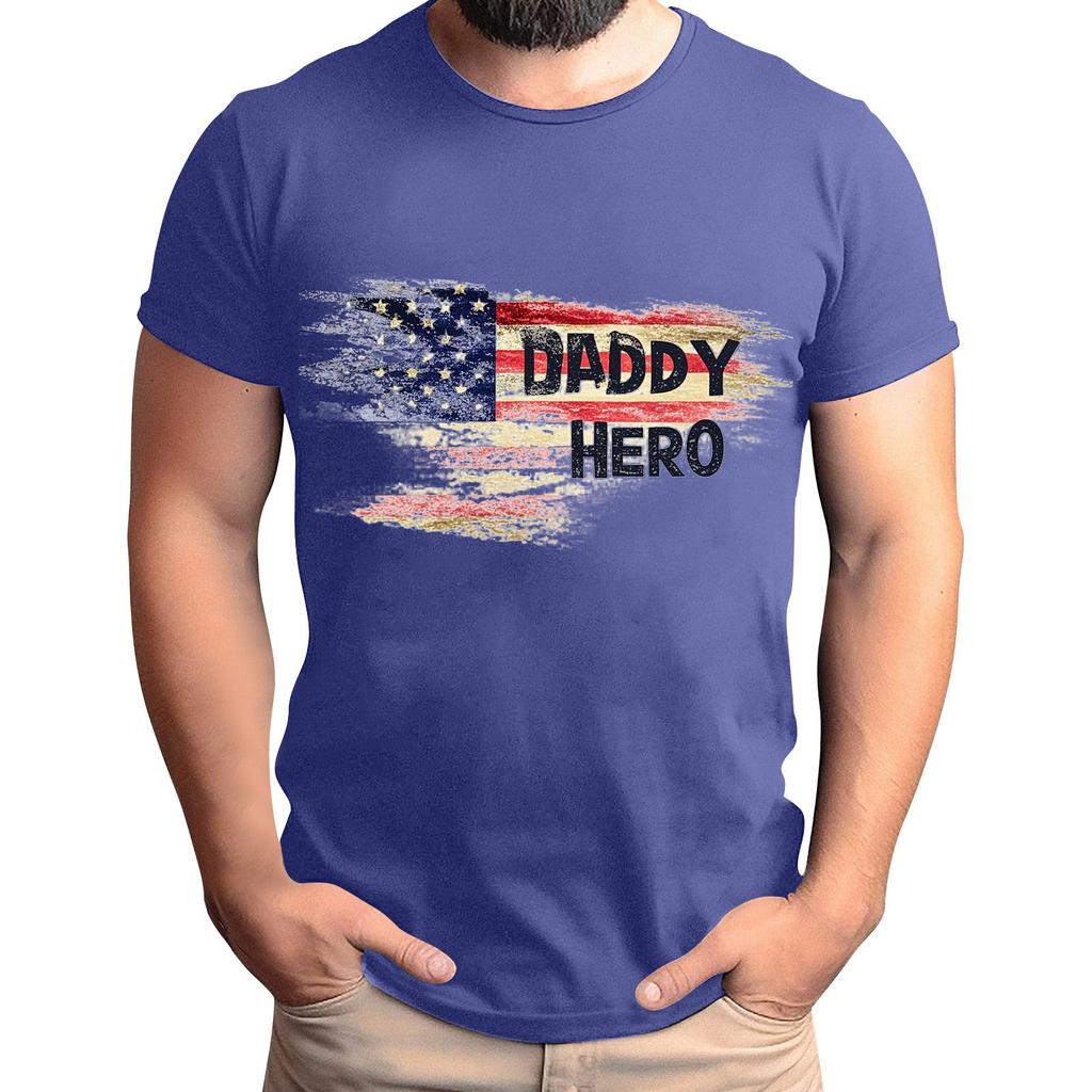 Tricou de Bărbați cu Imprimeu Steag pentru Ziua Tatălui, Top Lejer Casual cu Mânecă Scurtă