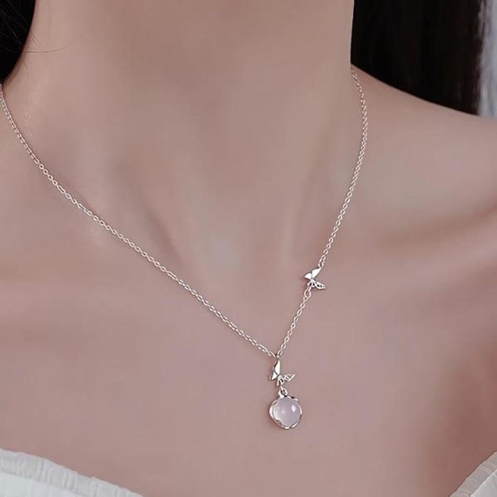 Women's Glass Bead Double Butterfly Necklace