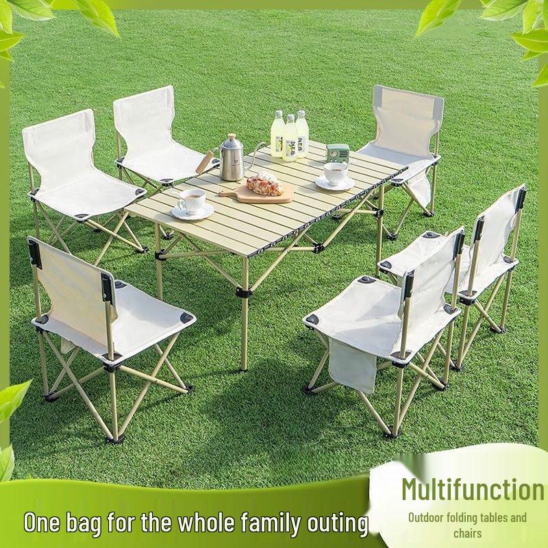 Portable Outdoor Folding Table and Chair Set - Egg Roll Design for Camping and Fishing