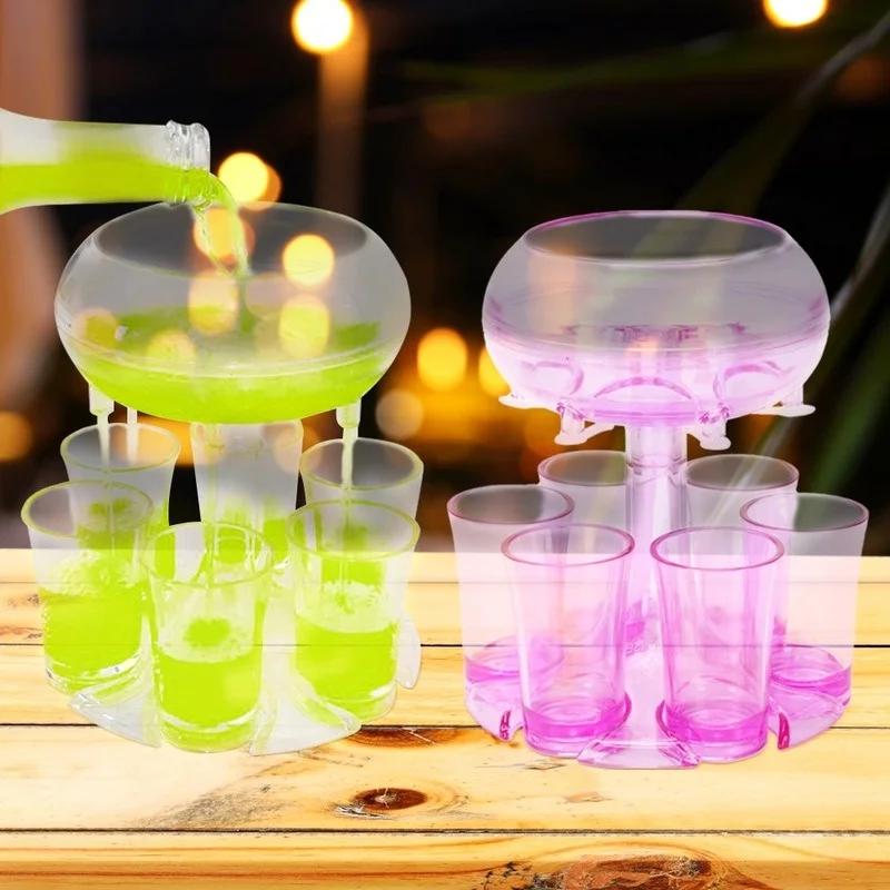 6-Shot Glass Dispenser Holder Wine Whisky Beer Rack Bar Accessory Drinking Party Games Tools