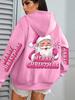 Merry Christmas Pink Santa Printed Sweater Women'S Pocket Hooded Sweater Autumn Winter Hoodie