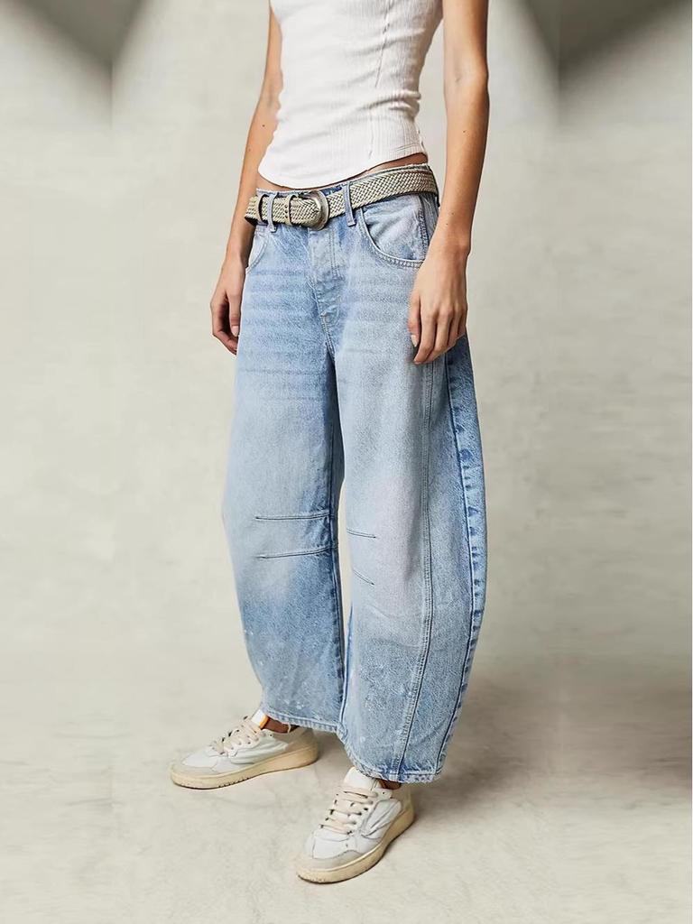 Women's Washed Denim Wide-Leg Jeans: Trendy Loose-Fit Long Pants, Spring 2026 Arrival.