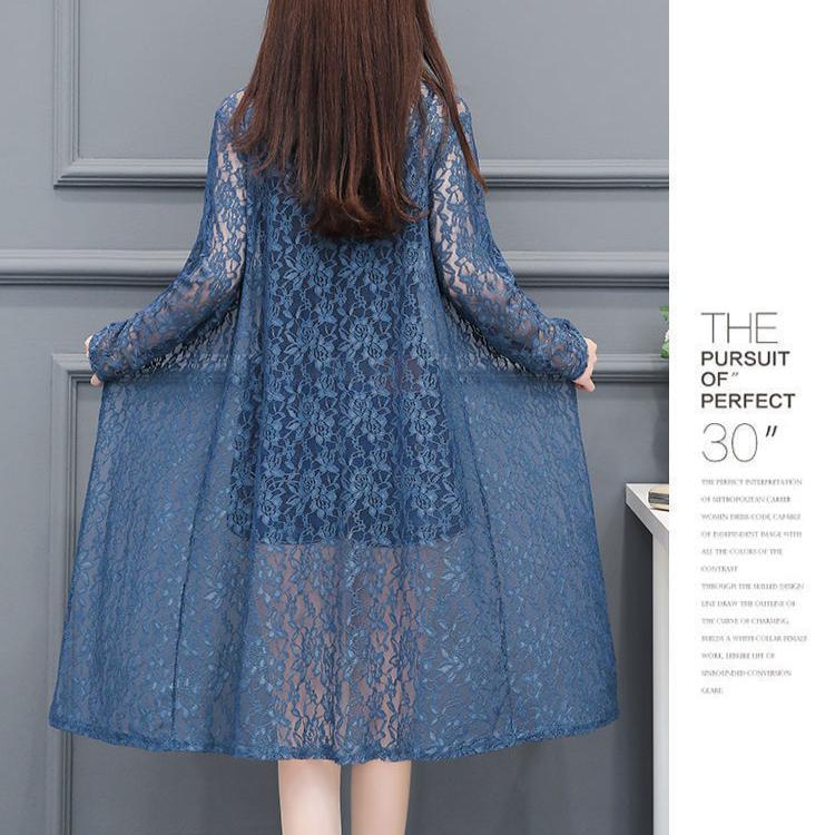 Sommer-Spitzenbluse Damen Übergröße Mittellang Dünne Schaljacke Sonnenschutzkleidung Offene Vorderseite Bluse