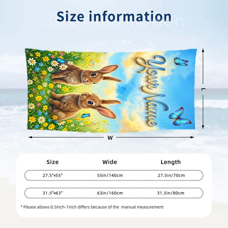 Easter Bunny Theme Beach Towel Personalized Custom Name & Text Soft Quick Dry Beach Towel for Swimming Travel