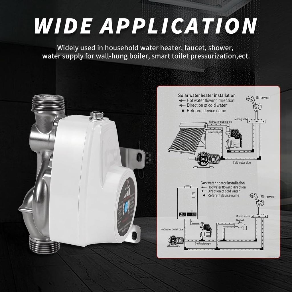 Smart Water Pressure Booster Pump with 1.5" NPT Adapter, 1" Inlet/Outlet | Auto On/Off Speed Adjustable 26 PSI 555 GPH 85W 24V DC Energy-Saving Quiet