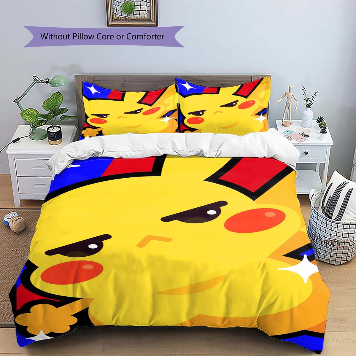 

Pikachu Patterned Pillowcase & Duvet Cover Set Bedroom Bedding Perfect Gift for Anime Admirers.-TING 135x200cm