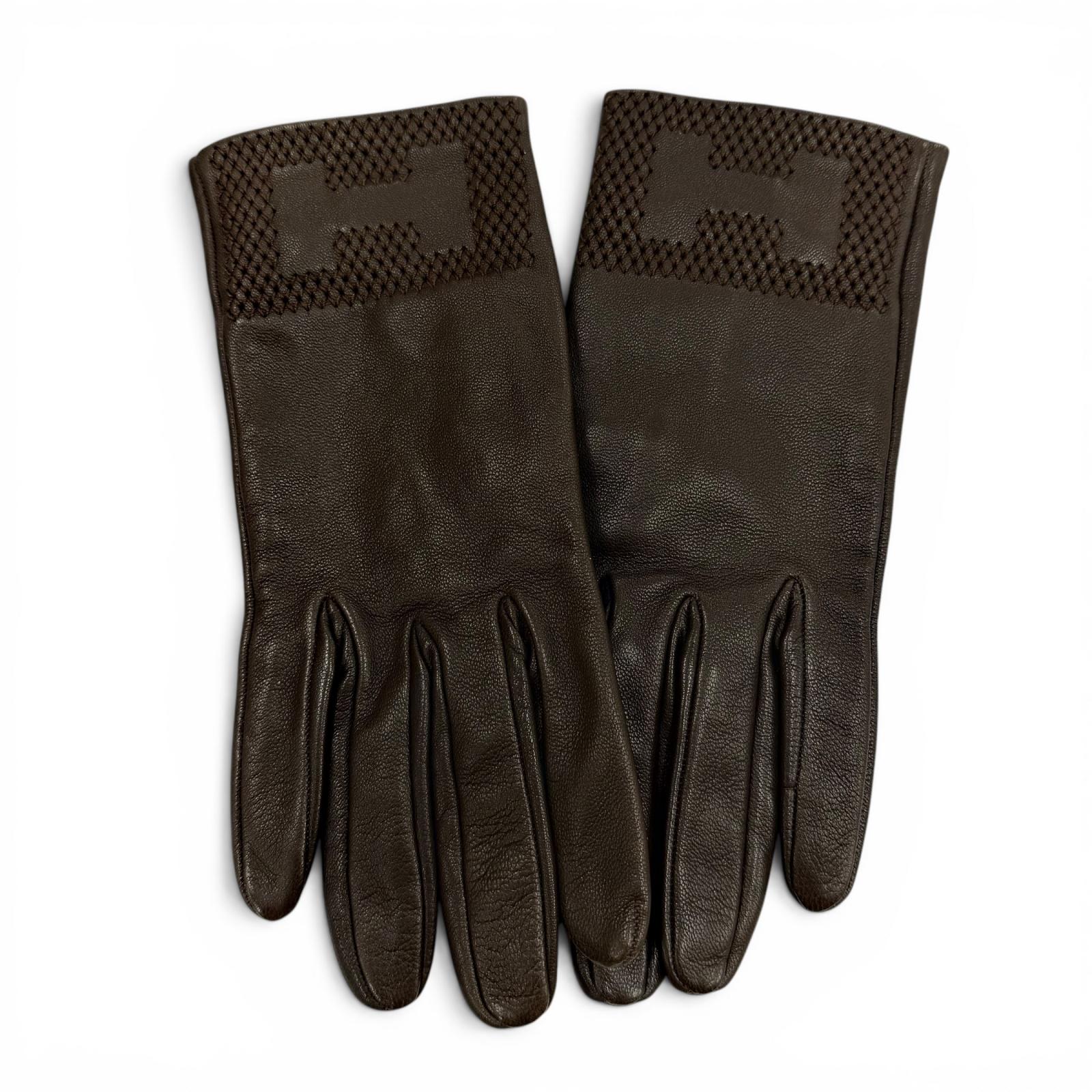 Great HERMES gloves H logo design gloves lambskin Leather Women 7.5 Used