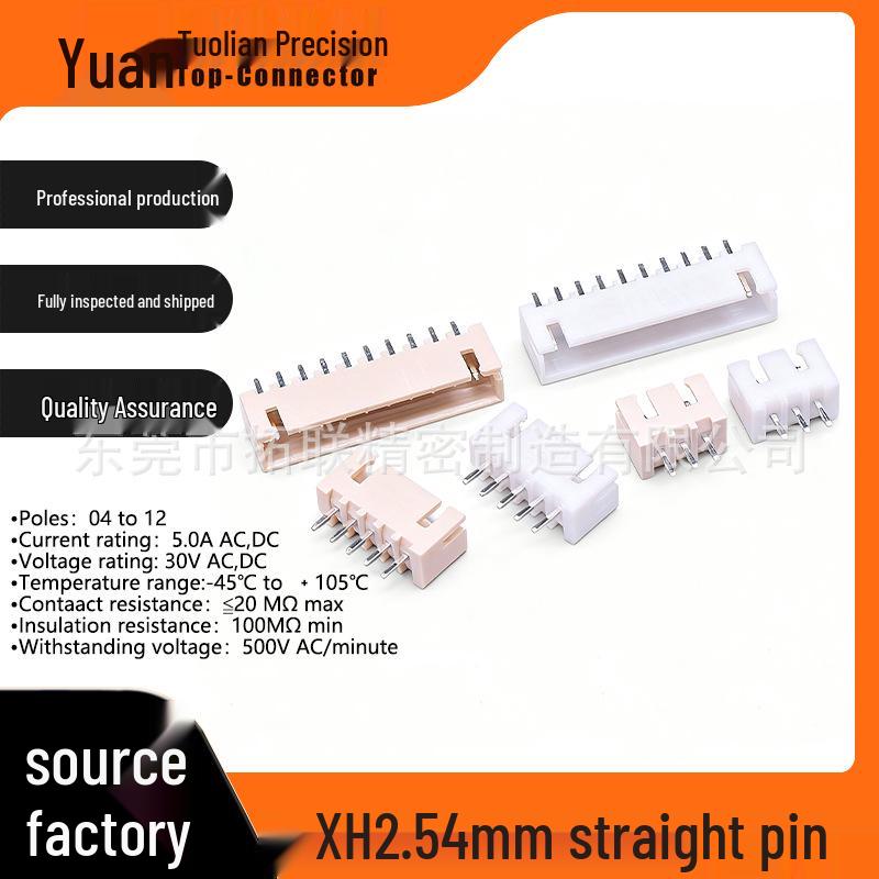 In-stock XH2.54 Pitch Straight Pin Connector: Bent Pin, Nylon, High-Temperature Resistant, 2P-12P.