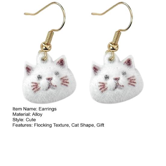 1 Pair Women Earrings Lightweight Flocking Cat Design Drop Earrings