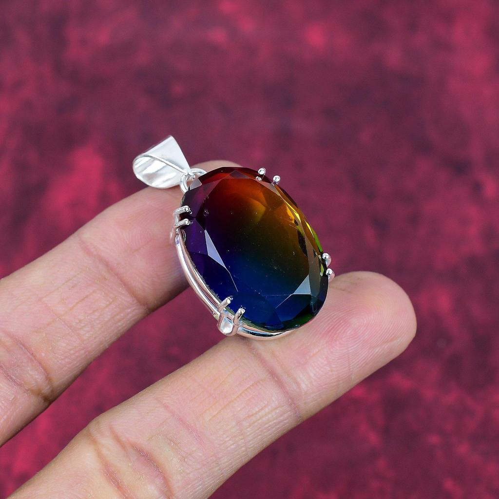 Bijuterii cu Turmalină Multicoloră, Pandantiv cu Piatră Prețioasă Lucrat Manual, Pandantiv din Argint Sterlin 925 Masiv, Bijuterii Antice, Pentru Cadou de Logodnă