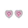 Dazzling Pink Cubic Zirconia 925 Sterling Silver Romantic Love Heart Round Waterdrop Shape Stud Earrings for Girls Jewelry Gift