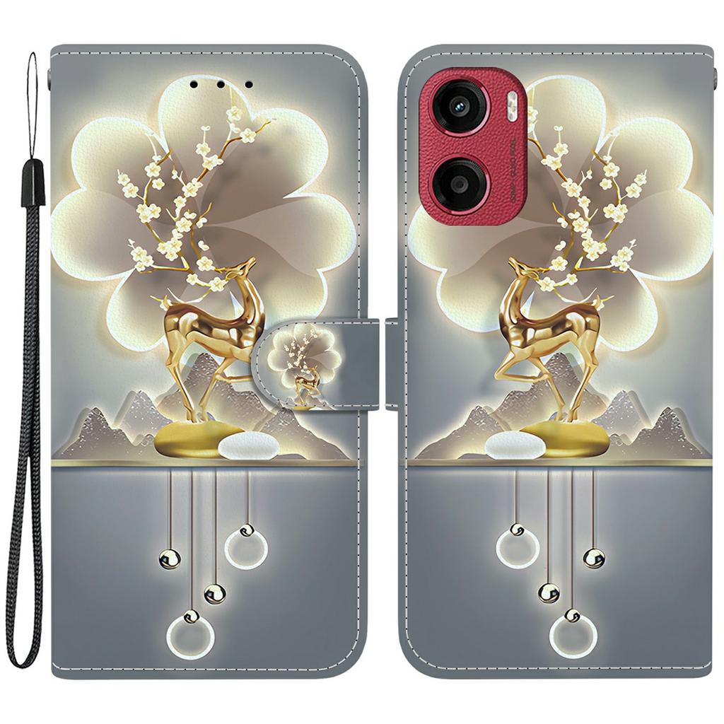 For Motorola Moto G05 4G/E15 4G Case Pattern Printing Anti-Drop Leather Flip Wallet Phone Cover with Lanyard