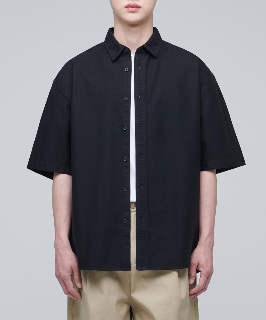 MUSINSA STANDARD Oversized Oxford Short Sleeve Shirt [Black]