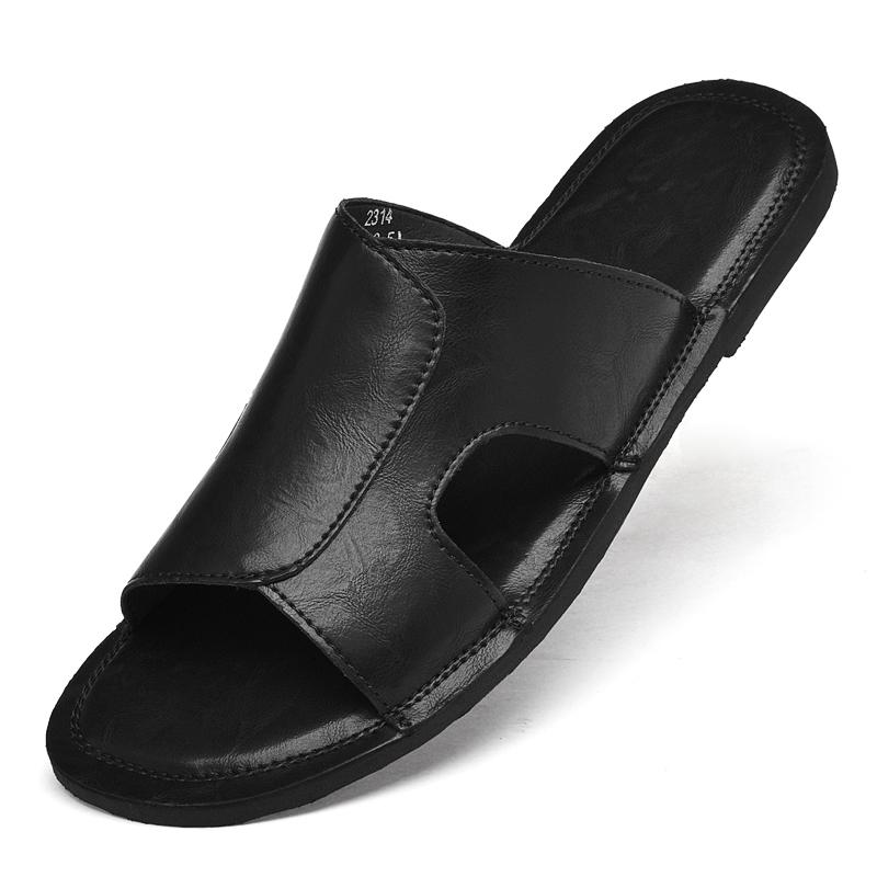 Fashion Men's Leather Slippers Soft Sole Comfortable House Slides Indoor Outdoor Moccasin Slippers for Men Walking Shoes Anti-Slip Flats