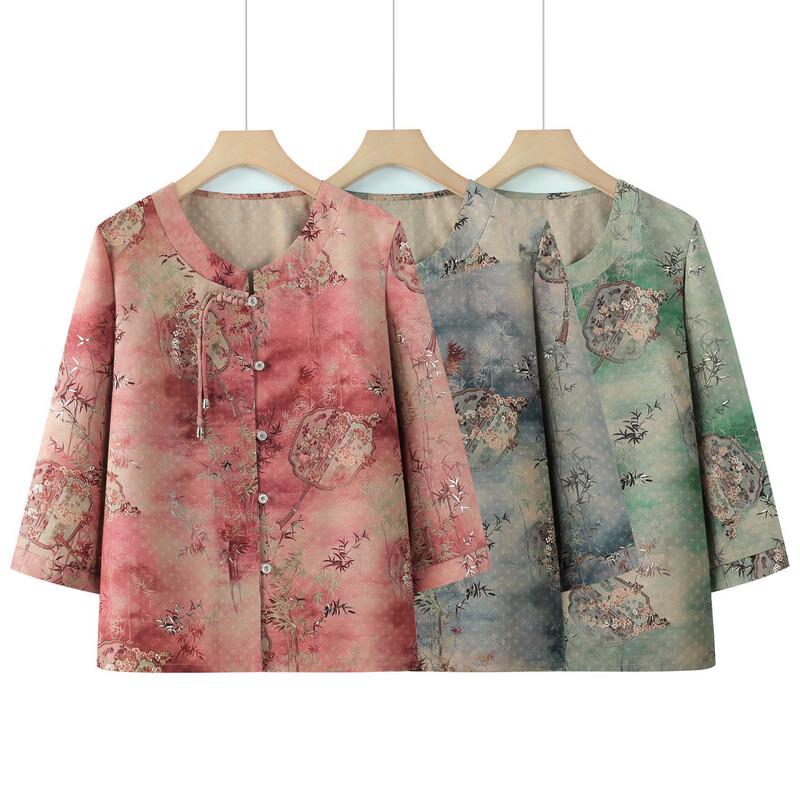 Elderly Women's Round Neck Floral Summer Top