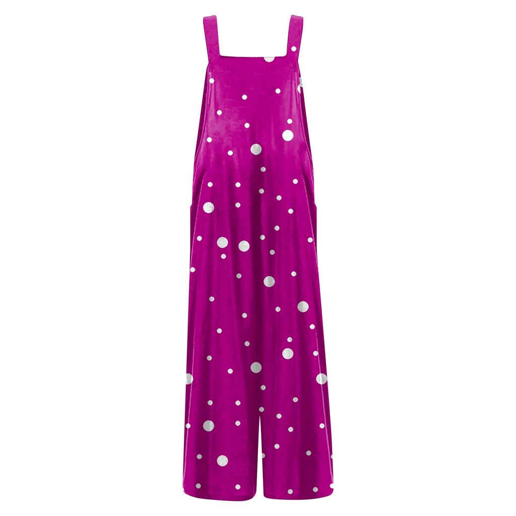 Women's Casual Jumpsuit Sleeveless Polka Dot Print Cotton Jumpsuit