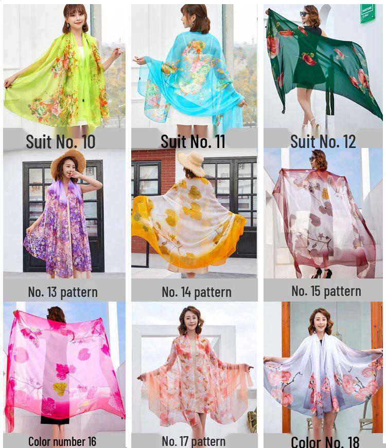 Women's Chiffon Scarf - Lightweight, Printed Sun Protection for Spring, Summer, Fall - Versatile Beach Shawl