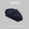Style Artistic Retro Womens Beret In Denim Blue Warm Cotton Fabric For Seasons All
