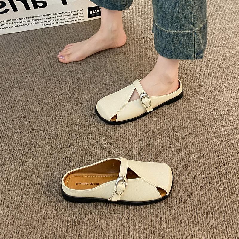 French flat bottom square head bag head half slippers women's summer wear 2025 new one-pedal with skirt single shoes sandals