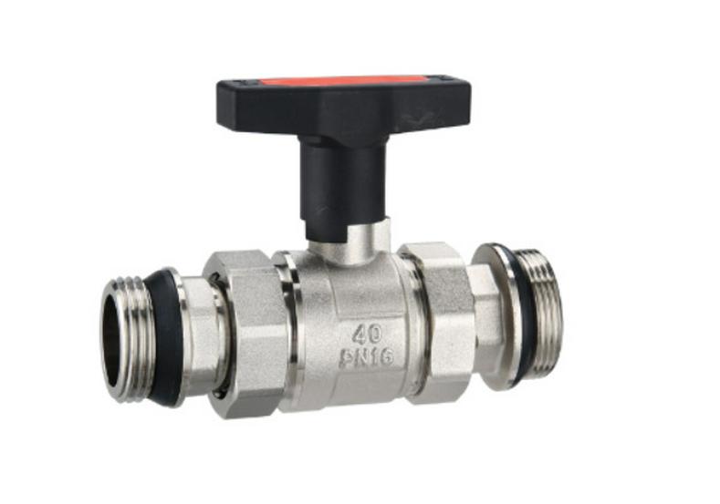 Double-Circuit PPR Ball Valve with Male/Female Threads, Double Union, Straight-Through, Buffer Tank, High Stem, Large Bore, Brass Valve