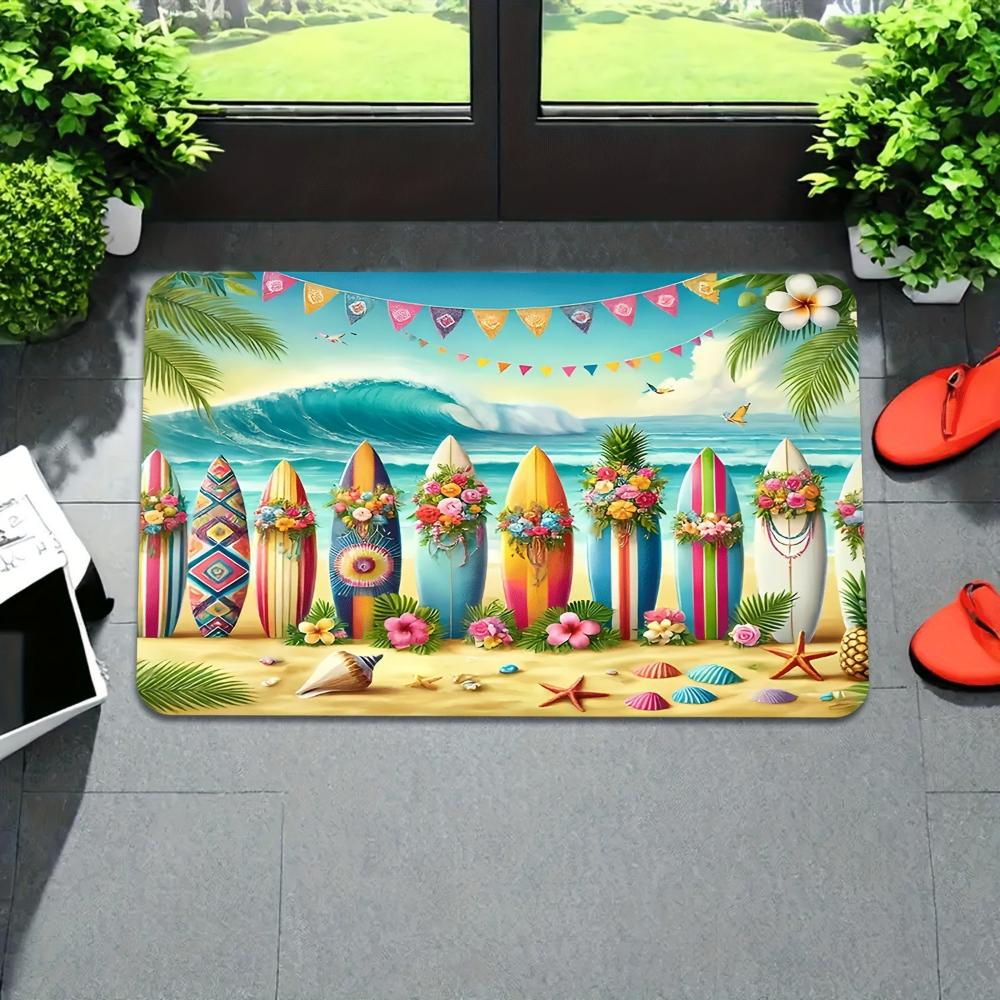 Bunte Tropische Surfbrett-Fußmatten-Kollektion für Strandhaus Terrasse Veranda Lebendige Hawaii-inspirierte Rutschfeste Bodenteppiche