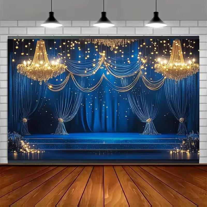 2D Blaue Goldene Kronleuchter Kulisse für Hochzeitsfotoshooting