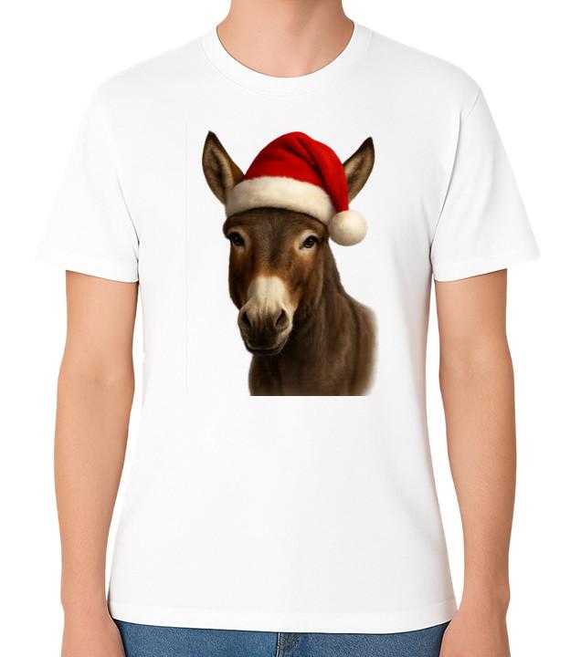 Donkey Santa Hat Unisex T-Shirt Merry Xmas Men Ladies Top Christmas Tee L