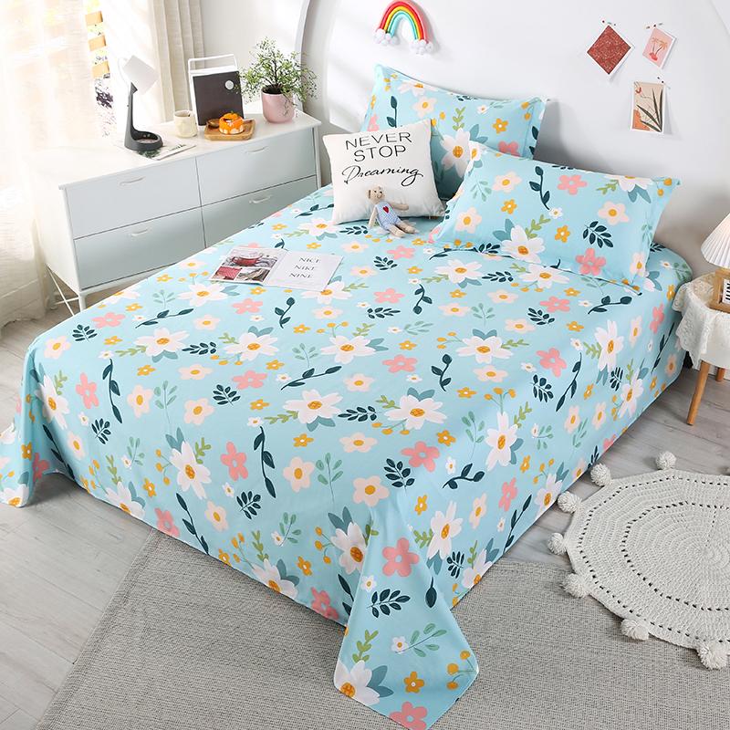 3Pcs Botanical Floral Pattern Bed Sheet Set 100% Cotton Skin-friendly Breathable Bedsheet Sets Home Flat Sheet with Pillowcases