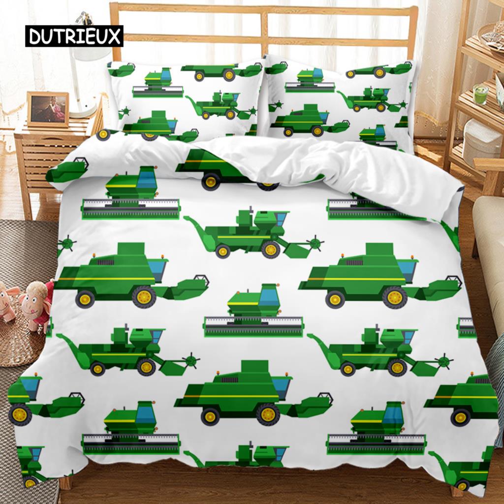 Housse de couette pour voiture d'ingénierie Ensemble de literie pour véhicule de construction Excavatrice pour garçons Camion à benne basculante Malaxeur à béton Rouleau Housse de couette en polyester